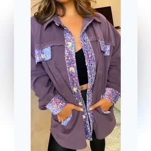 JK Oversized Purple Button-Up Shacket with sequin detailing at pockets, size M